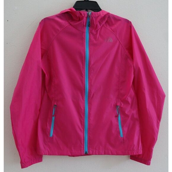 The North Face Women's Sz M Pink Full Zip Nylon Hooded Windbreaker Jacket - Picture 1 of 11